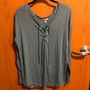 Blue Lace Up PINK Victoria’s Secret Long Sleeve Lounge Tee